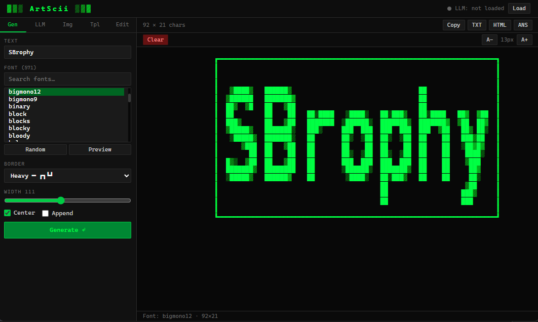 ArtScii - Generated ASCII artwork example