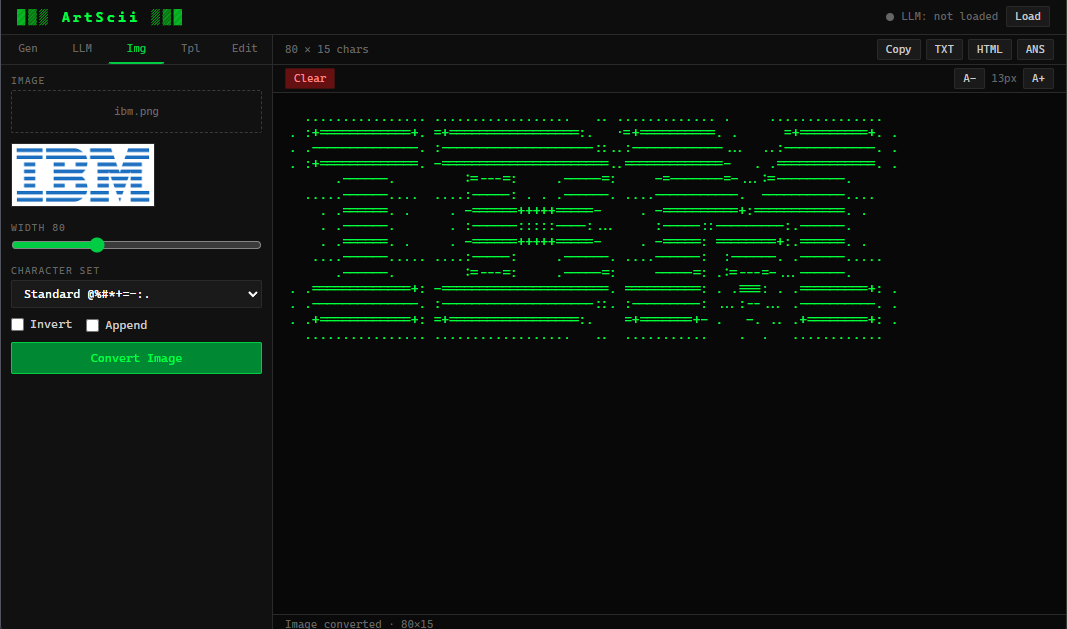 ArtScii - Image to ASCII conversion output in the terminal
