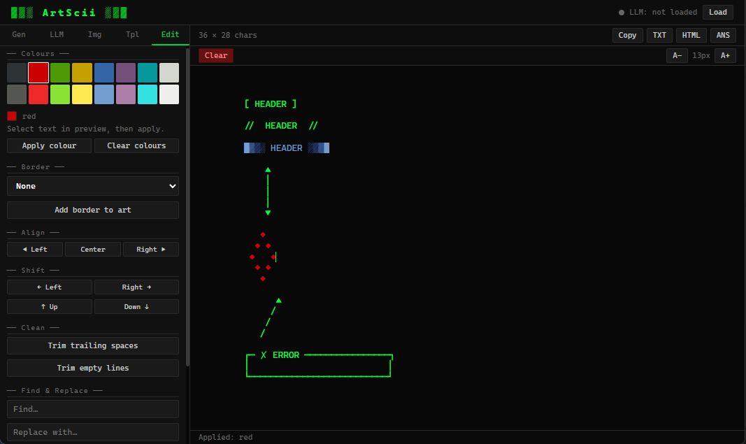 ArtScii - ASCII art editor interface