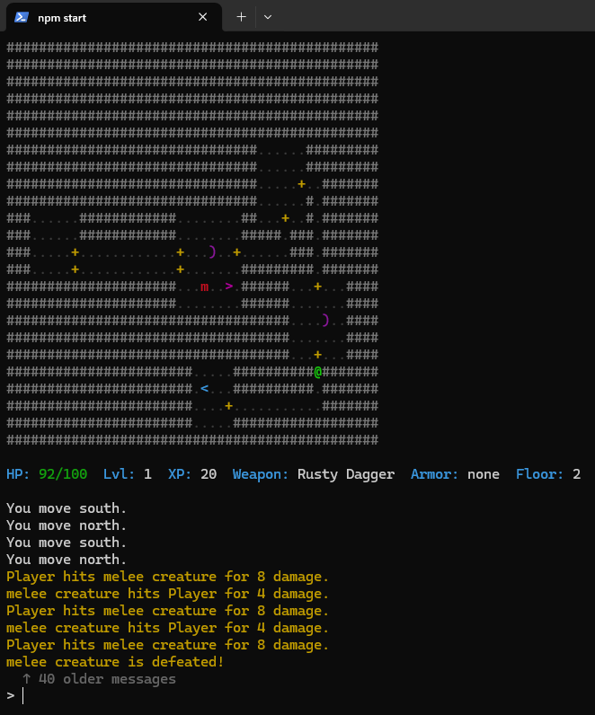 Deepshell CLI roguelike - Enemy encounters in the dungeon