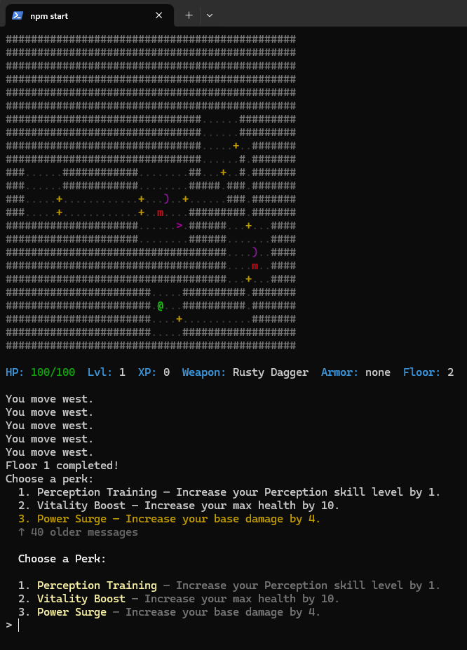 Deepshell CLI roguelike - Perk selection and progression system