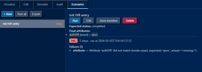 FlowLens VS Code Extension - Saved test scenarios with assertion results and trace diff